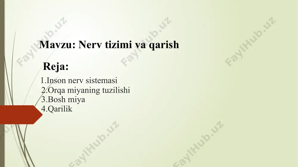 anizmning hayotga moslashuv imkoniyatlari susayishiga olib keladi.odamlarning qarilik davri 75 yoshdan keyin boshlanadi,bu fiziologik qarilikdir,bunda aqliy va jismoniy quvvat,ma’lum ish qobiliyati,xushchaqchaqlik va atrofga bo’lgan qiziqish saqlanadi. odatda qarilikning dastlabki belgilari odamda yetuklik davridan so’ng boshlanadi.lekin aslini olganda,qarilik organizmning o’sishi va rivojlanishi to’xtagandan keyin sezila boshlaydi.odamda 30-35 yoshlarda biologic jarayonlarning faollik darajasi pasaya boshlaydi. qarilik davrida novqatlanish,mehnat va dam olish rejimlariga qat’iy rioya qilish,uxlashdan oldin ozroq sayr qilish,chiniqish va boshqa muolajalar katta ahamiyatga ega.biroq chiniqish muolajalari turini va vaqtini doctor bilan maslahatlashib olgan ma’qulroq.aytib o’tilganlarga amal qilish barvaqt qarilikning oldini oladi va uning maromida kechishiga,shuningdek,odamning jismoniy va ma’naviy imkoniyatlarinin iloji boricha saqlab qolishga olib keladi. e’tiboringiz uchun raxmat! image1.png image2.png image3.png image4.jpg image5.jpg image6.jpg /docprops/thumbnail.jpeg