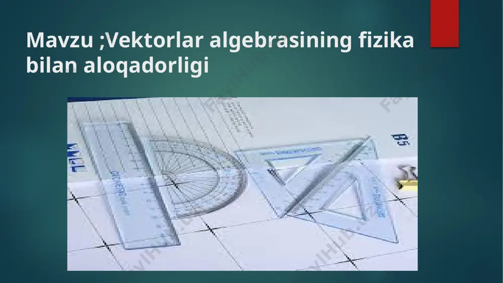 rni parallelogramm hosil qiling. harakat natijasini xuddi shu nuqtadan chizilgan parallelogrammaning diagonali deb hisoblash kerak. agar vektor kattalik boshqasidan ayirilsa, ular yana bir nuqtadan chiziladi. faqat natija ikkinchisining oxiridan birinchisining oxirigacha chizilganga mos keladigan vektor bo'ladi. fizikada qanday vektorlar o‘rganiladi? ularning soni qancha skalar bo'lsa, shuncha ko'p. siz fizikada qanday vektor miqdorlari mavjudligini shunchaki eslab qolishingiz mumkin. yoki ularni hisoblash mumkin bo'lgan belgilarni biling. birinchi variantni afzal ko'rganlar uchun bunday stol foydali bo'ladi. u asosiy vektorni o'z ichiga oladi image6.jpeg image7.jpg image8.png image2.png image3.png image4.png image5.png /docprops/thumbnail.jpeg
