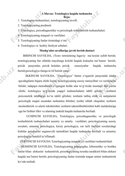testologiya haqida tushuncha — DOCX