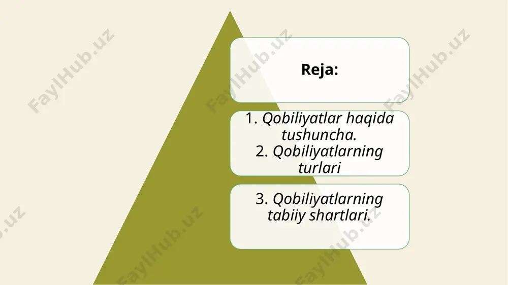 di. erga tashlangan urug` ana shu urug`dan o`sib chiqishi mumkin bo`lgan boshoqqa nisbatan faqat imkoniyat bo`lgani kabi odamning qobiliyatlari bilim, ko`nikma va malakalarni egallash uchun faqat imkoniyat hisoblanadi. bu bilim, ko`nikma va malakalar egallanadimi yoki egallanmaydimi, imkoniyat haqiqatga aylanadimi yoki yo`qmi - bularning hammasi juda ko`p sharoitlarga bog`liqdir. bolada nomoyon bo`lgan musiqa qobiliyati uning musiqachi bo`lishiga hech bir kafolat bermaydi bola musiqachi bo`lishi uchun unga maxsus ta`lim berilishi, qat`iylik, salomatligining yaxshi bo`lishi, musiqa asbobi, notalar va boshqa ko`p sharoitlar bo`lishi kerak. bularsiz qobiliyat taraqqiy etmayoq so`nishi mumkin. qobiliyatlar faqat faoliyatda nomoyon bo`ladi, shunda ham faqat ana shu qobiliyatlarsiz amalga oshirilishi mumkin bo`lmagan faoliyatlardagina nomoyon bo`ladi. agar odamni hali rasm solishga o`rgatmagan bo`lsa, agar u tasviriy faoliyat uchun zarur bo`lgan hech qanday malakalarni egallamagan bo`lsa, uning rasm solishga nisbatan qobiliyatlari haqida hech qanday gap bo`lishi mumkin emas qobiliyat va bilim, ko`nikma va malakalarning birligi nimada ifodalanadi? qobiliyat bilim, ko`nikma va malakalarning …