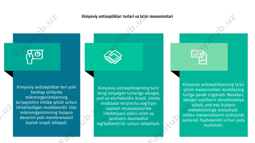 ning oldini olish va salomatlikni mustahkamlashdagi afzalliklarini hisobga olish kerak. kimyoviy antiseptiklar qisqa muddatda tejamkorroq bo'lishi mumkin, ammo biologik va aralash usullar uzoq muddatli himoya va umumiy sog'liqni saqlash xarajatlarini kamaytiradi. ushbu turli xil antiseptik usullarning har tomonlama foyda-xarajat tahlili sog'liqni saqlash muassasalari uchun infektsiyani nazorat qilishda qaysi yondashuvga ustuvor ahamiyat berish to'g'risida qaror qabul qilishda juda muhimdir. infektsiyani nazorat qilishda antiseptiklarning roli kimyoviy antiseptiklar tirik to'qimalarda mikroorganizmlarni o'ldirish yoki ko'payishini inhibe qilish uchun ishlatiladigan moddalardir. ular samarali dezinfeksiya orqali zararli patogenlar tarqalishining oldini olish orqali infektsiyani nazorat qilishda hal qiluvchi rol o'ynaydi. biologik antiseptiklar tirik organizmlardan olinadi va ma'lum mikroorganizmlarni nishonga olish orqali infektsiyaga qarshi kurashish uchun ishlatiladi. ular zararli kimyoviy moddalardan foydalanishni kamaytirishda va'da ko'rsatib, infektsiyani nazorat qilish uchun tabiiy va maqsadli yondashuvni taklif qilishadi. aralash antiseptik usullar kimyoviy va biologik antiseptiklarning afzalliklarini birlashtirib, patogenlarning keng doirasiga qarshi keng qamrovli himoyani ta'minlaydi. ushbu usullar dezinfektsiyaga muvozanatli va ko'p …