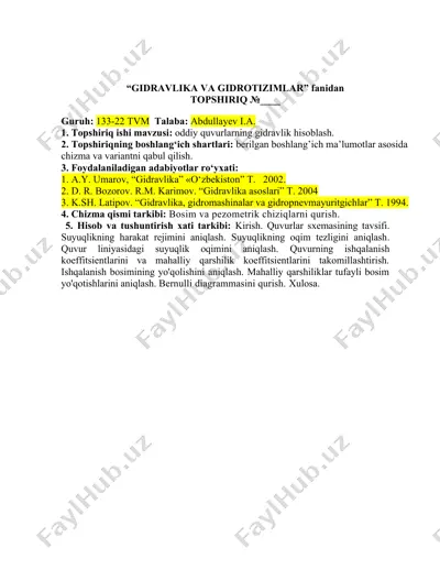 oddiy quvurlarning gidravlik hisobi — DOCX