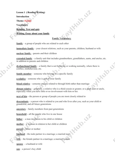 family vocabulary — DOCX