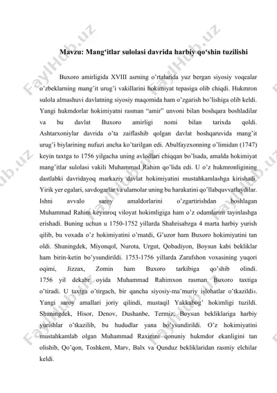 mangʻitlar sulolasi davrida harbiy qoʻshin tuzilishi — DOCX
