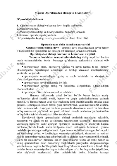 operatsiyadan oldingi va keyingi davr — DOCX
