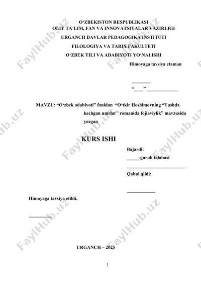 o‘tkir hoshimovning “tushda kechgan umrlar — DOCX