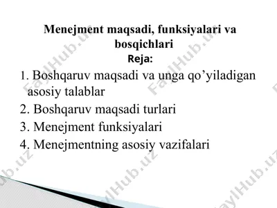 menejment maqsadi, funksiyalari va bosqichlari — PPTX