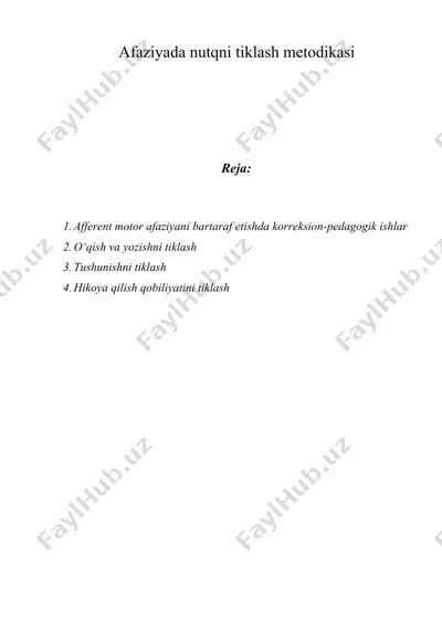 afaziyada nutqni tiklash metodikasi — DOCX