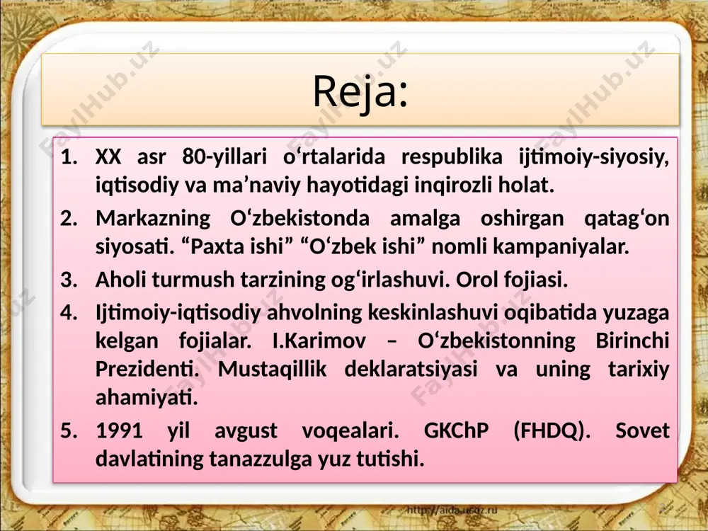 ana shunday maxsus tergov guruhlarining asosiylaridan biri t.x.gdlyan va n.v.ivanov rahbarligida 1983-yil aprelda tuzilgan edi. o‘sha paytda “desantchilar” va 3000 nafardan ortiq tergovchilarga mahalliy rahbarlar va respublika huquq-tartibot organlarining ko‘plab xodimlari katta yordam bergan. 24.09.2023 10 1985 – 1990-yillarda o‘zbekistonda “paxta ishi” degan uydirma bo‘yicha jami 40 000 kishi tergov qilindi, ularning aksariyati tergov izolyatorlarida prokuror sanksiyasisiz o‘tirdi, 5000 nafar kishi esa soxta ayblar bilan jinoiy javobgarlikka tortildi. 24.09.2023 11 paxta ishining o‘zbeklar ishiga aylantirilishi va mohiyati. 24.09.2023 12 markaziy matbuotda e’lon qilingan maqolalarda o‘zbek xalqi badnom etilib, paxta ishiga ataylab siyosiy tus berildi va u “o‘zbeklar ishi”ga aylantirildi. bu siyosiy kompaniyani o‘zbekistonning o‘sha paytdagi rahbarlari qo‘llab-quvvatlashdi. xullas, sovet rejimining paxta ishi oqibatida o‘zbekistonda minglab kishilar nohaq ravishda jazolandi. xalq xo‘jaligi sohalarida qo‘shib yozish, poraxo‘rlik va korrupsiyaga aloqador jinoyatlar sssrning deyarli barcha hududlarida yuz bergan bo‘lsa ham “tajriba maydoni” sifatida o‘zbekiston tanlandi. 24.09.2023 13 kommunistik mafkuraning qatag‘on qilichi bu bilan …