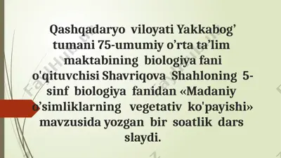 o'simliklarning vegetativ ko'payishi dars slaydi — PPTX