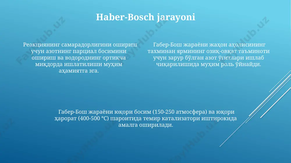 larning boshlaridan beri qo'llaniladi va 99,999% soflikdagi azot olish imkonini beradi. bu esa, fractional distillation texnologiyasini ishlatish orqali amalga oshiriladi. membrana texnologiyasi yordamida havodan azot ajratib olish, past bosimli va yuqori samaradorlikka ega bo'lib, 95% ga yaqin soflikdagi azot hosil qiladi. uning asosiy afzalligi - energiya sarfini kamaytirishdir. adsorbsiya usuli orqali azot ajratib olishda, pressure swing adsorption (psa) texnologiyasi qo'llaniladi va bu 99,5% gacha soflikdagi azot gazini olishga imkon beradi. jarayon, gaz aralashmasining selektiv adsorbsiyasi tamoyiliga asoslangan. energiya samaradorligi va ekologik jihatlari havodan azot ajratishda, psa (pressure swing adsorption) texnologiyasi an'anaviy usullarga nisbatan energiya sarfini 20% gacha kamaytirishi mumkin, bu esa ekologik jihatdan afzalroqdir. ammiak sintezi kabi jarayonlar yuqori harorat va bosimni talab qiladi, bu esa katta miqdordagi issiqlik energiyasi va karbon emissiyasiga olib keladi, ya'ni co2 chiqindilari 1 tonna ammiak uchun taxminan 1,8 tonnani tashkil etadi. azot ishlab chiqarishning energiya samaradorligi 30-40% gacha bo'lgan yo'qotishlar bilan bog'liq bo'lib, bu …