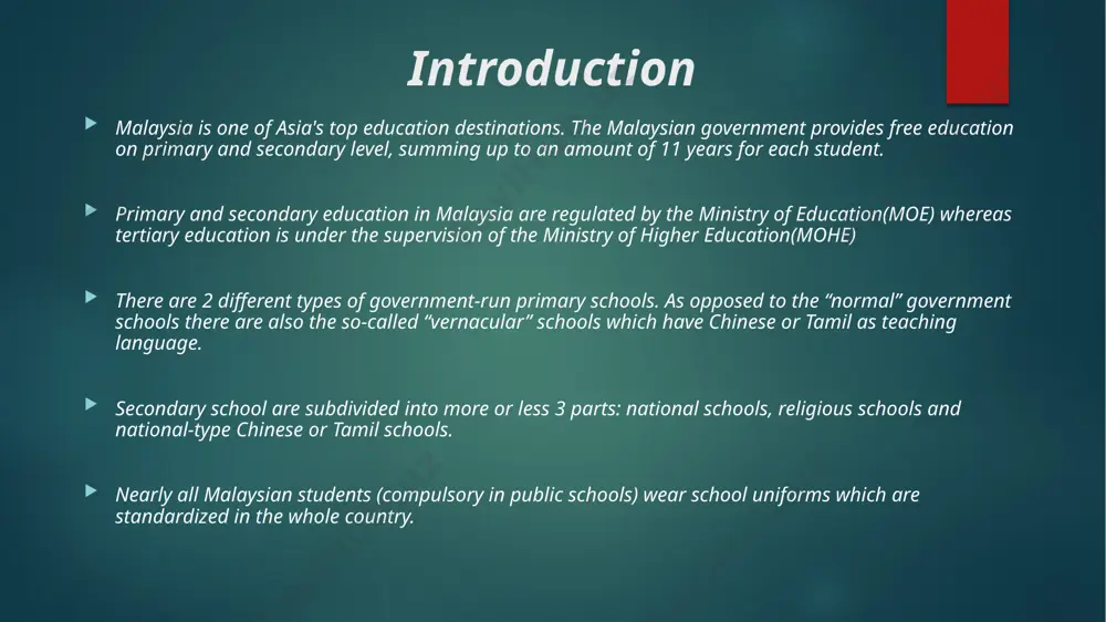 o often importing a syllabus used in the countries of their origin. literacy rate malaysia: literacy rate: for that indicator, unesco provides data for malaysia from 1980 to 2016. the average value for malaysia during that period was 85.6 percent with a minimum of 69.52 percent in 1980 and a maximum of 93.73 percent in 2016. elementary and secondary education in malaysia in malaysia, the preschool education, outside the home, begins at the age of four or five in kindergartens, which are run both by the government as well as nongovernmental agencies and the private sector. the ministry of education interferes the least at this level of education. it does provide broad guidelines in terms of a "curriculum," teaching approaches and how to provide a "secure and stimulating environment" for preschool children, but it also allows considerable flexibility to the managements and teachers of such schools to make variation in …