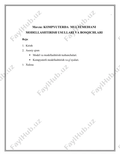 kompyuterda multemediani modellashtirish usullari va bosqichlari — DOCX
