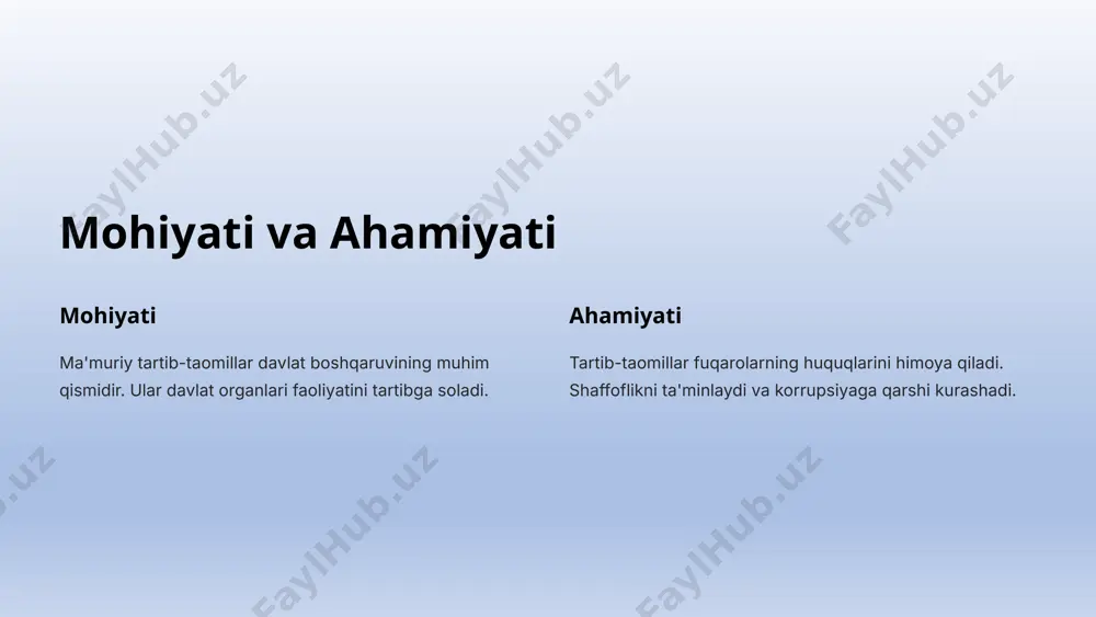 illar davlat boshqaruvining muhim qismidir. ularni takomillashtirish davlatning samaradorligini oshiradi. shaffoflikni ta'minlash va korrupsiyaga qarshi kurashish muhim. 10 image1.png image2.png image3.png image4.png image5.png image6.png image7.png image8.png image9.png image10.png image11.png image12.png image13.png image14.png image15.png image16.png image17.png image18.png image19.png image20.png image21.png