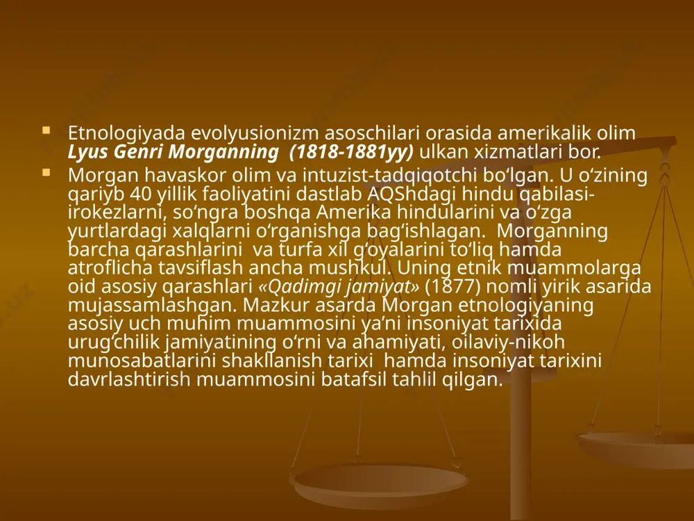 oblaydi. ushbu vaziyatda uning ona urug‘ini ota urug‘iga aylanishi mulkiy munosabatlarni o‘rnatilishi va uning meros tarzda o‘tkazilishi to‘g‘risidagi g‘oyasi etnologiya uchun muhim va qimmatli hisoblanadi. tabiiy tanlanish yangi turlarini ‘osil bo‘lishini ta’minlovchi yakuniy jarayon, uning ma’suli albatta yangi tur bo‘ladi. mazkur jarayonda yangi formalarning shakllanish sirlari darvin tomonidan suoniy tanlash yordamida izchillik bilan tushuntirildi. tabiiy tanlanish rolini evolyusiyaning mexanizmida suoniy tanlash jarayoni misolida payqash darvinning daxoligidan kelib chiqadi. faqat shu xilda yondoshishgandagina evolyusiyaning asl mexanizmi o‘rganilishi mumkin. ch.darvinning daxoligi evolyusion o‘zgarishlarni va umuman evolyusion jarayonning mexanizmini tabiiy tanlanishda ekanligini anglashdan iborat bo‘lsa, uning muvaffakiyati tabiiy tanlanishning moxiyatini tushunish uchun suoniy tanlash jarayonining mazmunini o‘rganib, shunga oid muloxazalarni suniy tanlashdan boshlash kerakligini tushunishdan iborat bo‘ldi. boshqacha qilib aytganda, darvin tabiiy tanlanish mexanizmining «kaliti»ni suoniy tanlashda ekanligini angladi. mazkur masalaga oid zikr qilingan muloxazalar shu xildagi yondashishni xaqiqatda ‘am yagona to‘ri ekanligini ko‘rsatadi. oila qonunchiligi quydagi munosabatlarni tartibga soladi nikoh tuzish tartibi …