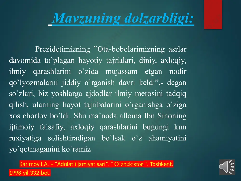 ida chuqur iz qoldirgan. lekin i. s asarlarining miqdoriy nisbatiga nazar solsak, olimning qiziqish va e’tibori ko`proq falsafa va tibga qaratilganini ko`ramiz. garchi, uni «avistenna» sifatida farbda mashxur kilgan uning tibbiy merosi, xususan, «tib qonunlari» bo`lsada, «shayx- ar-rais» nomi, eng avval, uning buyuk faylasufligiga ishoradir. olimning falsafaga oid eng yirik va muxim asari «kitob ash-shifo» dir. u 4 kismdan iborat: 1) mantik (logika) 2) tabiiyot 4) metafizika yoki iloxiyot. 3) riyoziyot bu asarning ayrim kismlari lotin, suryoniy, ibroniy, nemis, ingliz, franstuz, rus, fors va uzbek tillarida nashr etilgan . mantik — 9 bo`lakka bo`lingan: al-madxal — mantia kirish; al-maqulot — kategoriyalar; al-iborat — interpretatsiya; al-qiyos — sillogizm; al-burxon — isbot, dalil; al-jadal — tortishuv, dialektika; as-safsata — so­fistika; al-xitoba — ritorika; ash-she’r — poetika (she’rsan’ati); . irisov a. ”abu ali ibn sino hayotivaijodiymerosi”. ”fan”. toshkent. 1980-yil.173-174-bet ibn sinoning yana bir falsafiy asari «kitob an-najot» «kitob ash-shifo» ning kiskartirilgan shakli bulib, …
