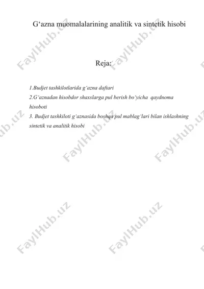 g‘azna muomalalarining analitik va sintеtik hisobi — DOCX