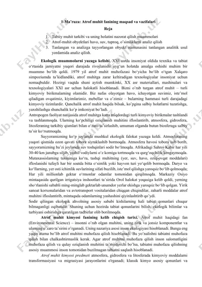 atrof muhit fanining maqsad va vazifalari — DOCX