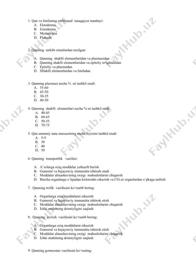 qon va limfaning embrional taraqqiyot manbai — DOCX