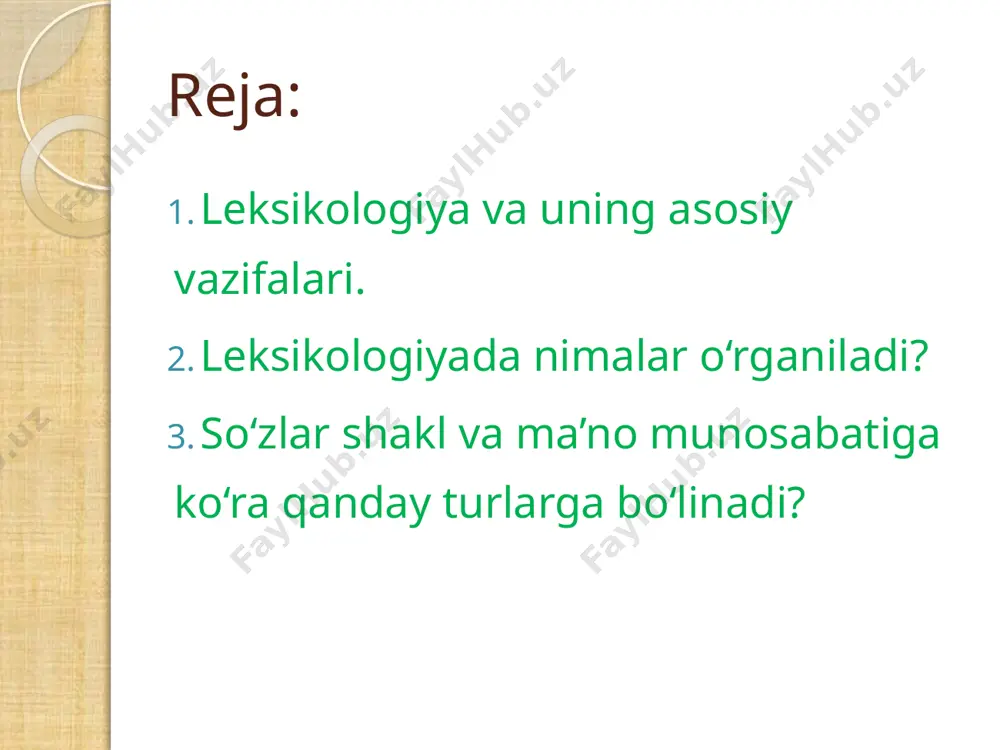 bunday butunliklardagi so‘zlar ana shu xususiyatlariga ko‘ra ikki guruhni tashkil qiladi: omonimlar, omoshakllar, omofonlar, omograflar va paronimlar shakliga ko‘ra sinonimlar, antonimlar esa o‘zaro mazmun uzviyligi yoki zidligiga ko‘ra alohida guruhga mansub bo‘ladi. omonimlar omonimlar yunoncha homos-bir xil, onoma-nom so‘zlaridan olingan bo‘lib, talaffuzi va yozilishi bir xil, ammo alohida ma’nolarga ega bo‘lgan so‘zlardir. bunday so‘zlar leksik omonimlar deyiladi. omonimlarni vujudgaga keltiruvchi hodisalar turlicha bo‘lib, ularning asosiylari qo‘yidagilardir: o‘z qatlamga mansub bo‘lgan ba’zi so‘zlar tarixan fonetik tuzilishi har xil bo‘lsa ham talaffuzda shakldoshlik kasb etishi asosida omonimlarga aylanadi ko‘p ma’noli so‘zlar o‘rtasidagi ma’no bog‘lanishning uzilishi, zaiflashishi asosida ham omonimlar shakllanadi. umumturkiy yoki asl o‘zbekcha so‘zlar o‘zga tillardan so‘z o‘zlashtirish asosida ham shakldoshlikka ega bo‘lib qolishi mumkin. ma’lum bir so‘zning o‘zak-negizidan qo‘shimchalar orqali yangi so‘zlar yasalishi natijasida shakldosh so‘zlar hosil bo‘ladi. paronimlar paronimlar so‘zlar yunoncha para-juft va onoma-nom so‘zlaridan olingan bo‘lib, fonetik tarkibi va ma’nosi boshqa-boshqa biroq talaffuz jarayonida o‘xshash, yaqin bo‘lgan so‘zlardir. …