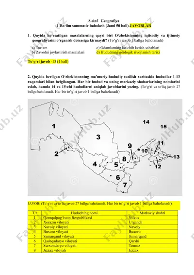 geografiya sinf test savollari — DOCX