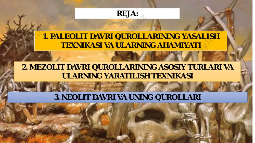 i makonda amerikalik paleoantropolog olim luis liki mil.avv. 1,75 mln. yilliklarda yashagan homa habilis -ishbilarmon odamiga tegishli suyak qoldiqlarini topib o'rganishga erishadi. bu topilma o'z davri paleoantropologiya fani sohasidagi muhim kashfiyot sanalar edi. yodgorlikda paleolit davrining barcha bosqichlariga tegishli 100 metrda gi to'rtta madaniy qatlamlar aniqlanib, uning yuqori qismi so'nggi paleolit davriga oid bo'lgan. yodgorlikning eng quyi qismidagi 40 metrli madaniy qatlami paleolit davrining ilk bosqichiga tegishli bo'lib, undan tosh qurollari va hayvon suyaklari o'rin olgan. 1-madaniy qatlamidan bir tomoni urib sindirib ishlangan qopol tosh qurollari- chopperlar, ikkinchi madaniy qatlamda esa ikki tomoni urib sindirib ishlangan tosh qurollari-choppinglar paydo bo'ladi. ulardan keyingi madaniy qatlami esa ashel davriga tegishli. olduvay davrida asosan qopol uchirilgan qurollar ular go'sht va o'simlik mahsulotlarini maydalash maqsadida foydalanilgan. bu tosh quroli “chopper” (ing. -kesuvchi) tomondan urib-uchirish asosida yasalgan bo'lib, kesish va chopish maqsadlarida foydalanilgan. ishlov berilmagan yuqori qismi ushlash uchun qulay bo'lgan keyinchalik ikki tomondan urib …