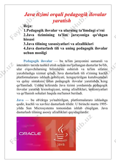 java tizimi orqali pedagogik ilovalar yaratish — DOCX