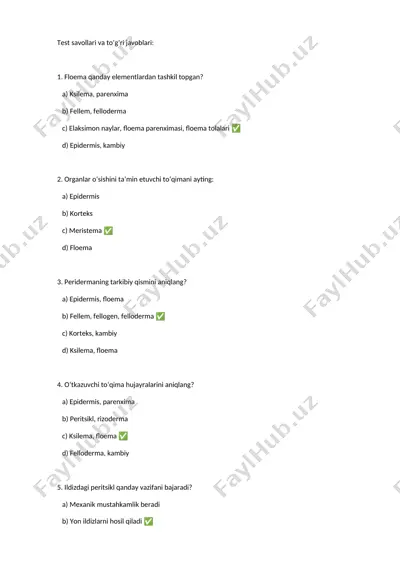 botanika 200 talik baza test savollari va javoblari — DOCX