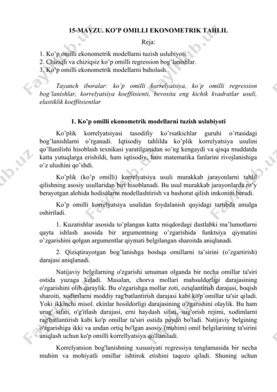 ko’p omilli ekonometrik model tuzish uslubiyoti — DOC