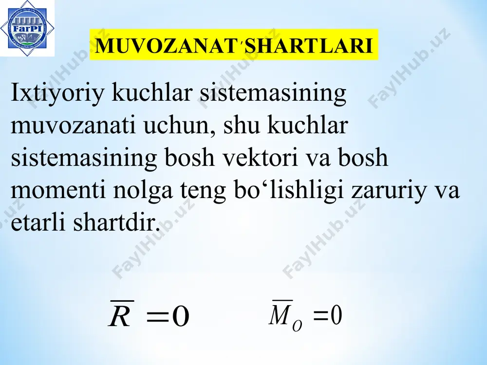 tekislikda joylashgan ixtiyoriy kuchlar sistemasining muvozanati - Page 2