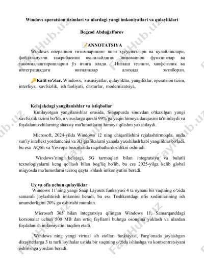 windows operatsion tizimlari — DOCX