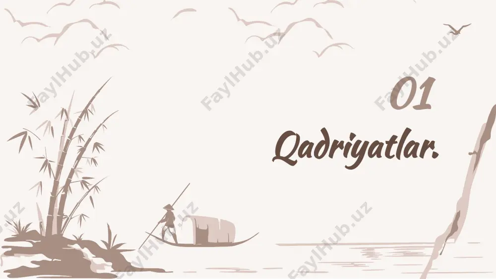 ladi. umumbashariy qadriyatlar umumbashariy obyektlarning namoyon bo‘lish shakllari: 1.insoniyatni o‘rab turgan borliq. atrof-muhit va tabiatning eng muhim tomonlarini, olamdagi eng umumiy bog‘lanishlar va aloqalarning subyekt uchun ijtimoiy qadri va ahamiyatini ifodalaydigan qadriyatlar umumbashariy xususiyatga egadir. 2.umumsayyora ahamiyatiga molik qadriyat obyektlari ham shunday.masalan: yer sayyorasini atmosfera qatlami o‘rab turadi. 3.biror mintaqa miqyosidagi qadriyatlarning oobyektiv asoslari esa ana shu mintaqa aholisiga tabiiy yashash sharti yoki etnik makon va boshqalar sifatida ta’sir qiladi e’tiboringiz uchun rahmat! image1.jpeg