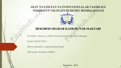 kimyoviy ishlab chiqarish jihozlari mexanik chilangar — PPTX