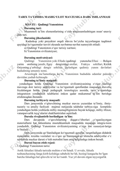 tarix ta’limida mashg‘ulot mavzusiga dars  ishlanmasi — DOCX