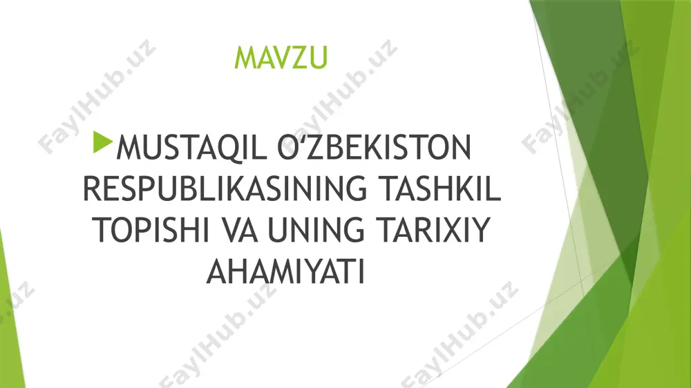 et jamiyatini to‘liq demokratlashtirish deb aytildi. sssrda saylov tizimini o‘zgartirshi to‘g‘risidagi qonun (1988 yil dekabri) qabul qilindi. markaz o‘z ta’sirini kuchaytirish maqsadida o‘zbekistonda “o‘zbek ishi», «paxta ishi» kabi uydirmalarni o‘ylab topdi. 1984-1990 yillarda 30-50-yillarida sodir bo‘lgan qatag‘onlardan kam bo‘lmagan bedodliklar yuz berdi. qayta qurish siyosati ham sssr davlatini muqarrar inqirozdan qutqarib qola olmadi. davlatda inqiroz boshlandi. ittifoqdosh respublikalarda milliy o‘zlikni anglash va mustaqillik sari dadil qadamlar qo‘yildi. foydalanilgan adabiyotlar i.a.karimov “yuksak maʼnaviyat yengilmas kuch” a.sobirov “òzbekistoning eng yangi tarixi”.toshkent 2013-yil eʼtiboringiz uchun raxmat image1.jpeg image2.jpeg image3.jpeg image4.jpeg /docprops/thumbnail.jpeg