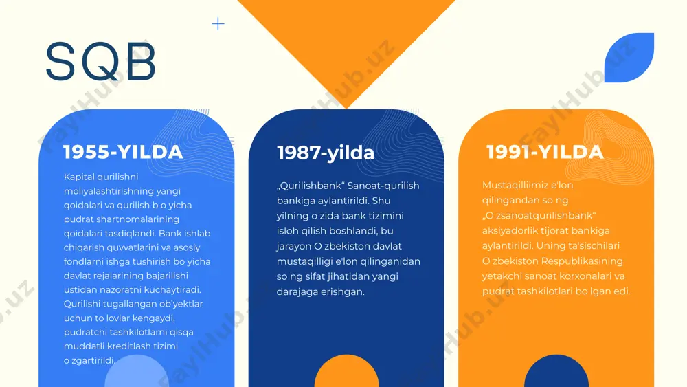 ikasi tiklanish va taraqqiyot jamgʻarmasi, shuningdek, iqtisodiyotimizning bazaviy tarmoqlaridagi korxonalar. yutuqlar „oʻzsanoatqurilishbank“ atb jahonning yetakchi banklarining mukofotlari bilan taqdirlandi. 2010-yilda bank citibank n.a. bankining „aqsh dollarida amalga oshirilgan xalqaro toʻlovlarning benuqson sifati uchun“ (quality recognition award) bilan taqdirlandi. 2012-yilda bank commerzbank ag ning „uzoq muddatli hamkorlik uchun“ (long-standingpartnershipaward) va 2014-yil avgust oyida „2013-yilda hujjatli operatsiyalar sohasida mukammal hamkorlik uchun“ (tradeaward, great partnership of the year 2013) mukofotlari bilan taqdirlandi. bank yuqori nufuzli germaniya sertifikatlashtirish organi tuv tomonidan iso 9001:2015 xalqaro standarti talablariga muvofiqligi boʻyicha banklarni sertifikatlash tartib-amallaridan muvaffaqiyatli oʻtdi va sertifikatga ega boʻldi. 2021-yilda o‘zsanoatqurilishbank mdh mamlakatlari o‘rtasida o‘tkazilgan “sap quality awards” tanlovida “raqamli evolyutsiya” nominatsiyasi g‘olibi deb eʼtirof etilgan tashkiliy tuzilmasi, filiallari va vakolatxonalari bankning oliy boshqaruv organi aksiyadorlar yigʻilishi hisoblanadi. taʼsischilar yigʻilishlari oraligʻidagi davrda bank faoliyatiga umumiy rahbarlikni amalga oshiruvchi keyingi boshqaruv organi — bank kengashi hisoblanadi. bankning bevosita ijro etuvchi organi -bank boshqaruvining raisi va uning oʻrinbosarlari …