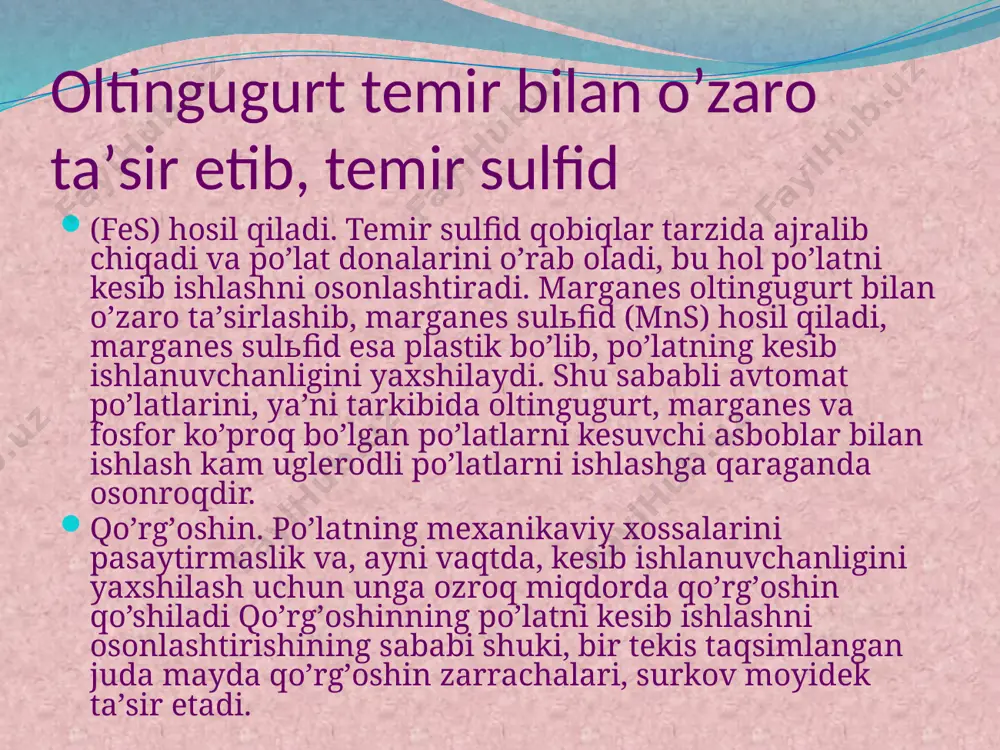 metаllаr, plаstmаssаlаr vа yog’оchlаrning kesib ishlаnuvchаnligi - Page 5