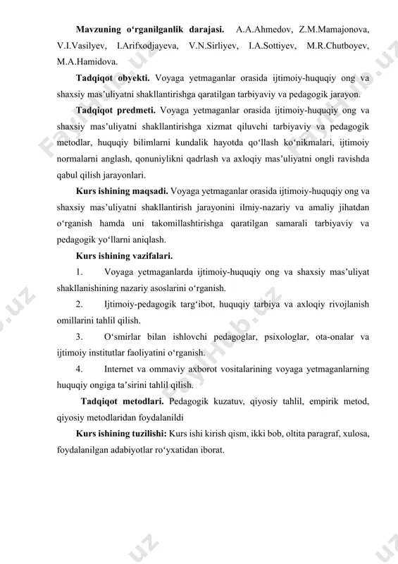 iyasi maʼlumotlari boʻyicha 1996 yili hibsga olingan hamma huquqbuzarlardan 14 % doimiy ish joyiga ega emas edi. aniq harakatlar bilan oʻgʻrilik qilgan jinoyatchilar orasida ishsizlar toʻrtdan bir qismini tashkil etdilar, ular tomonidan shaxslarga nisbatan jinoyatlar 28 %, 34 % bosqinchiliklar amalga oshirilgan. gʻarb mutaxassislari balogʻat yoshiga etmaganlar orasida jinoyatchilikning oʻsib borishi sabablari haqida boshqa fikrlarni ham aytadilar. masalan, balogʻat yoshiga etmaganlar uchun odil sud va huquqbuzarlikni oldini olish aqsh federal byurosi rahbari a.regneri oʻsmirlar orasida jinoyatchilikning asosiy sabablari oilalarning buzilishi, bolalar bilan berahim munosabatlarda boʻlish, bolalarning taʼlim olish va tarbiyalanish huquqlarining buzilishi, yashash uchun qulay sharoitlarining boʻlmasligi va natijada bolalarning uydan ketib qolishlari deb hisoblaydi.[footnoteref:4] [4: a.a.ahmedov — “ijtimoiy pedagogika” – 2023. ] konnektikut shtatida balogʻat yoshiga etmaganlarni tekshirish juda jiddiy zulm oʻtkazgan jinoyatchilar orasida 75 % oʻzlariga ham ota-onalari va boshqa shaxslar tomonidan shavqatsiz munosabat koʻrsatilganini aniqlab berdi. ular kuch ishlatib jinoyat sodir etishlarning umumiy sonidan 33 % ni …