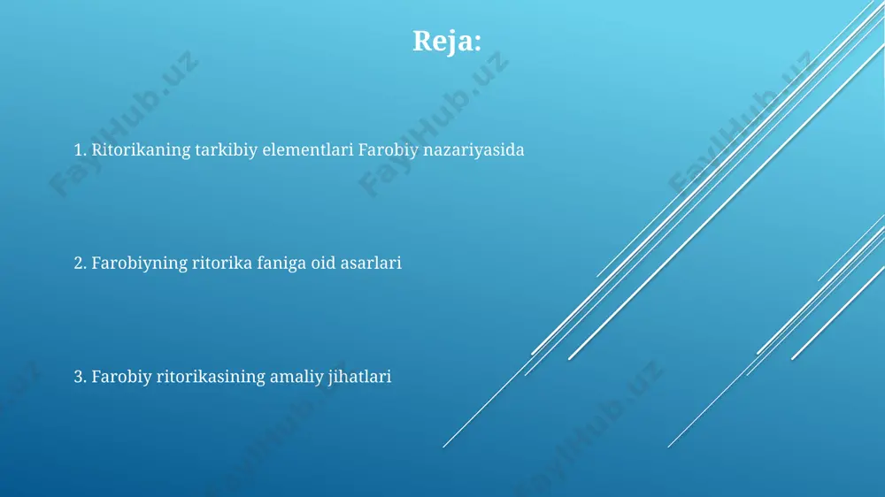 rini o'z ichiga olgan. al-farobiy 10-asr samarqand va buxoroda yashagan davrida ritorikaning amaliy qo'llanilishiga katta e'tibor qaratgan, bu esa uning asarlarida siyosiy nutqlar va munozaralarning tahliliga aks etgan. farobiyning ritorika nazariyasining zamonaviy ahamiyati фарбийнинг мантиқ ва риторикага оид 5 тадан ортиқ трактатларидаги таҳлилий ёндашув, глобаллашув давридаги маълумотларнинг кўплиги орасида самарали алоқа қилиш учун муҳимдир. фарбийнинг риторика назариясининг 10-11-асрлардаги бухородаги мактабларда ўқитилиши, замонавий коммуникация соҳасидаги мулоқот маданиятини шакллантиришда катта аҳамиятга эга. унинг 20 дан ортиқ асарларидаги баён қоидалари, нуфузли шахсларга таъсир ўтказиш стратегияларини ўрганишда, ҳатто 21-аср сиёсати ва бизнеси учун ҳам долзарбдир. til va nutqning ahamiyati farobiy nazariyasida farobiyning "til va nutqning ahamiyati" asarida 10 dan ortiq tilning ijtimoiy funksiyalari, jumladan, 7 turdagi nutq uslublari va ularning samarqanddagi amaliy qo'llanilishi haqida ma'lumotlar keltirilgan. uning nazariyasida nutqning 3 asosiy tarkibiy qismi – ma'no, ifoda va ta'sir ko'rsatish xususida 9-asr buxoro madaniy muhitida tahlil qilingan. farobiy, andalus va sharqiy turkistondagi badiiy asarlarni tahlil …