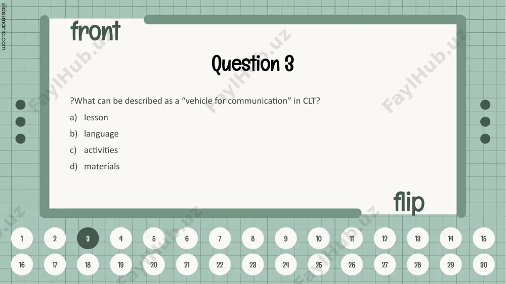 de both audio and video content, or text question 22 why is audio used? it engages audience it reflects sound it presents students it demotivates students 22 front flip 1 2 3 4 5 6 7 8 9 10 11 12 13 14 15 16 17 18 19 20 21 22 23 24 25 26 27 28 29 30 a) it engages audience question 23 what is the importance of using audio and video? improves writing by student’s peer evaluation improves communication by student’s sight and hearing improves reading by using strategies improves reflecting the topic 23 front flip 1 2 3 4 5 6 7 8 9 10 11 12 13 14 15 16 17 18 19 20 21 22 23 24 25 26 27 28 29 30 b) improves communication by student’s sight and hearing question 24 can a pdf be an e-book? pdf is a true book …