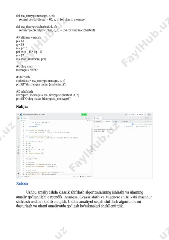 klassik shifrlash algoritmlarini ishlash tartibi (rsa) - Page 4