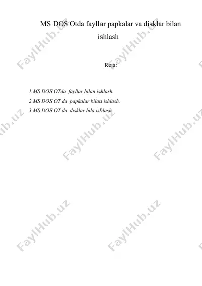 ms dos otda fayllar papkalar va disklar bilan ishlash — DOC