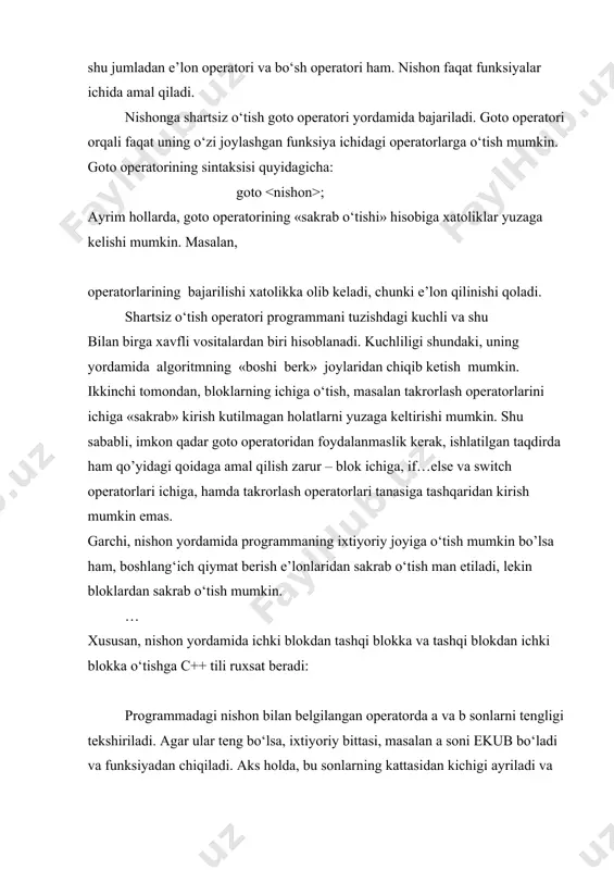 kerakki, bu masalani takrorlash operatorlari yordamida bajarish ancha samarali hisoblanadi. adabiyotlar 1. харви дейтел, пол дейтел. как программировать на с++. м-2001, 1037c 2. джефф элджер. библиотека программиста с++. м-2004, 300 с. 3. madraximov sh. f., gaynazarov s. m. “c++ tilida programmalash asoslari” toshkent-2009.-183 bet. 4. елена кондратюк. трюки и эффекты с++. москва – санкт – петербург -…-2006. 400 с. 5. учебник по языку с++ в задачах и примерах. электронный учебник. 6. www.ziyonet.uz