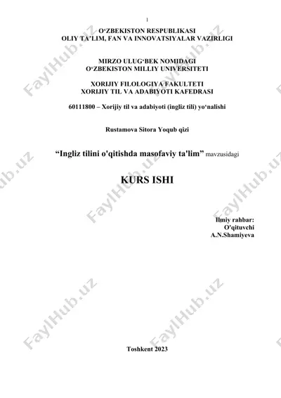 "ingliz tilini o'qitishda masofaviy ta'lim" — DOC