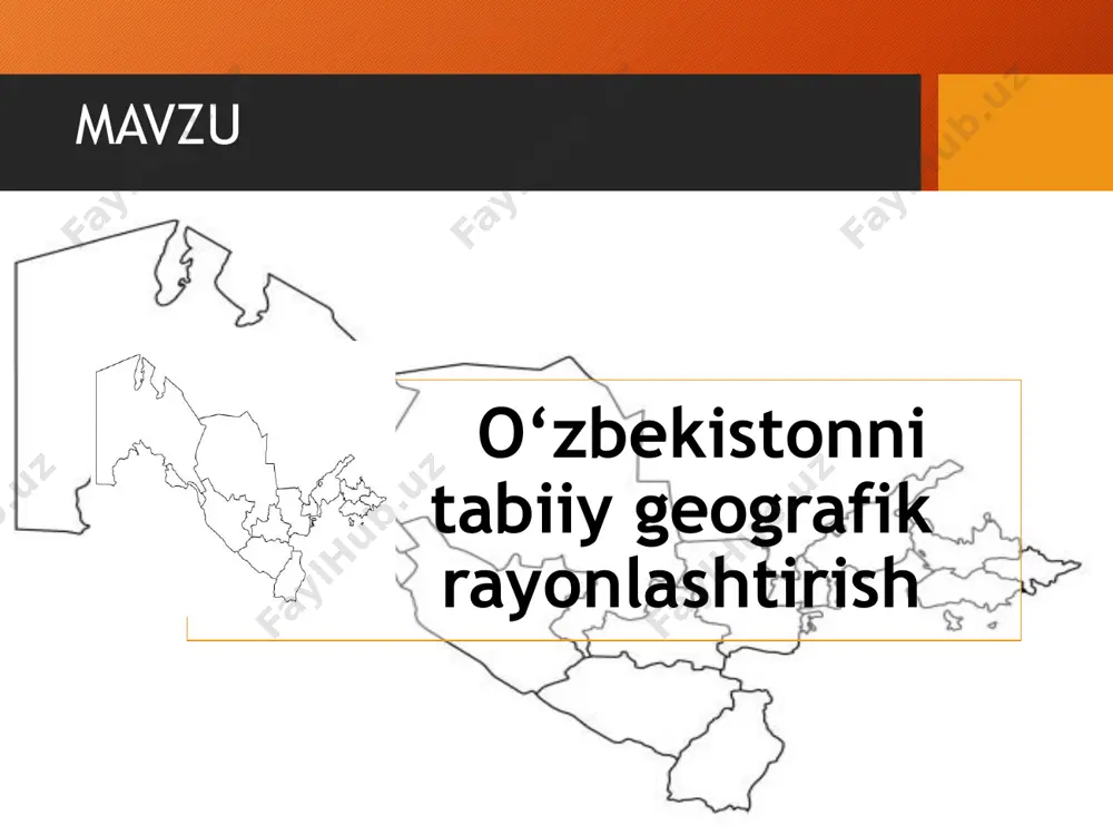 i va oliy ta’lim muassasalarining darsliklariga moslashtirilgan bo‘lib, o‘quvchilarga hududiy tafovutlarni tushunishda yordam beradi. tabiat komplekslari tavsifi. o‘zbekistonning tabiiy geografik okruglari o‘zbekiston hududi tabiiy geografik tuzilishi jihatidan bir xil emas. agar respublikamizning shimoli-g‘arbiy, g‘arbiy qismi tekislikdan iborat bo‘lsa, aksincha, sharqiy va janubi-sharqiy qismi tog‘lardan, ular orasidagi vodiylar (botiqlar)dan iborat. respublikaning tekislik va tog‘li qismi faqat geologic tuzilishi va relyefi jihatidan emas, balki hozirgi zamon tabiiy geografik xususiyatlari jihatidan ham bir-biridan farqlanadi. tog‘larda denudatsiya va eroziya jarayoni kuchli bo‘lib, nuragan jinslar tekislik qismida to‘planadi. tekislik qismi esa uzoq vaqt dengiz tagida qolib qalin cho‘kindi jinslar bilan qoplangan. tog‘li qismi esa, asosan, paleozoy va mezozoy jinslaridan tarkib topib, gersin va so‘nggi tektonik jarayonlar ta’sirida ko‘tarilib qolgan. o‘zbekistonning tekislik qismi iqlimi qurg‘oqchil bo‘lib, yozi juda isib ketsa, tog‘oldi va tog‘larda harorat nisbatan salqin bo‘lib, yog‘in ortib boradi. natijada, tuproq va o‘simlik jihatidan ham bir-biridan farqlanadi. ana shuning uchun o‘zbekiston hududining tekislik qismi bilan …