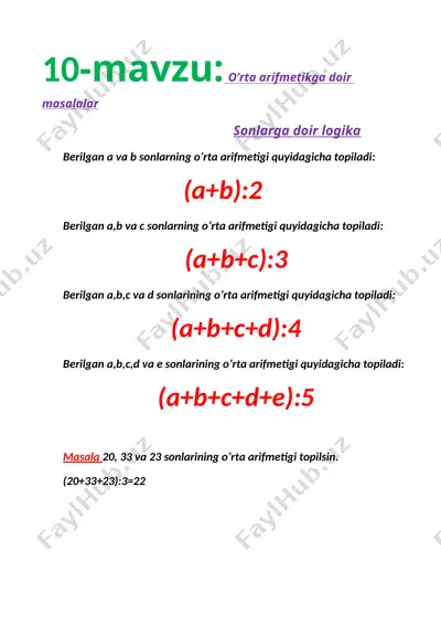 o’rta arifmetikga doir masalalar va logika — DOCX