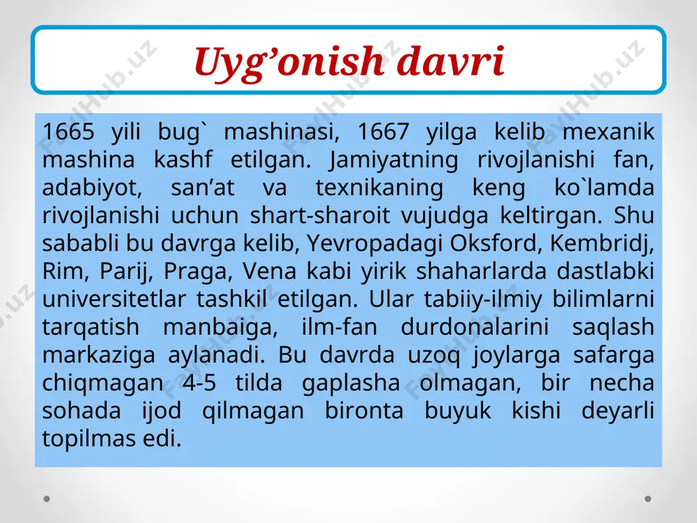 da transformistik g`oyalarni ayniqsa yaxshi ifodalagan. uning 1759 yili nashr etilgan «yer qatlamlari haqida» degan asarida yerdagi barcha ko`rinadigan narsalar va butun olam azaldan biz ko`rib turgan holatdagidek bo`lmaganligini, ya’ni ular o`zgarganligini, hozirgi narsalar azaldan shunday, mana shu holatda yaratilmaganligini, tog`lar, vodiylar, suvlargina emas, balki har xil minerallar butun olam bilan birga paydo bo`lganligini bayon etgan. lomonosov lomonosov qazilma holdagi organizmlarning toshga aylangan qoldiqlarini topilishi qachonlardir yer yuzida sodir bo`lgan halokatlardan dalolat beradi, degan o`sha davrda hukmronlik qilgan fikrga qarshi turdi. u lyayeldan bir necha yil oldin organizmlar ilgari ham hozirgiga o`xshash suv toshqini, yer qimirlashi tufayli nobud bo`lishini, ularning yoshini yer qatlamlariga qarab aniqlash mumkinligini, o`simliklar qoldig`ining chirishi natijasida torf, toshko`mir hosil bo`lganligini qayd qildi. transformizm oqimi kaspar volf (1733—1794) ijodida yanada rivojlantirildi. volf o`sha davrda keng tarqalgan organik formalar o`zgarmas, rivojlanish faqat o`sish, miqdor o`zgarishlaridan iborat, degan g`oyalarga qarshi chiqdi. u o`simliklar bargi, guli, mevasi, urug`i va boshqa …