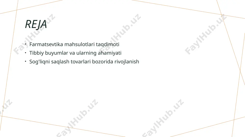 a qonuniy talablar va standartlarga amal qilish, mahsulotlarning sifatini va bozordagi raqobatbardoshligini oshiradi. tibbiy buyumlarning sog'liqni saqlash tizimidagi o'rni va ahamiyati. tibbiy buyumlar ahamiyati tibbiy buyumlar sog'liqni saqlash tizimida bemorlarning davolanishi va farovonligini ta'minlash uchun muhim rol o'ynaydi, sog'liqni saqlash xizmatlarini yaxshilaydi. innovatsiyalar va rivojlanish tibbiy buyumlar sohasidagi innovatsiyalar, masalan, yangi texnologiyalar va materiallar, davolash jarayonlarini samarali va xavfsizroq qilishda yordam beradi. bozor va raqobat tibbiy buyumlar bozorida raqobat sog'liqni saqlash tovarlarining sifatini oshiradi va narxlarni raqobatli qilish orqali iste'molchilarga foyda keltiradi. tibbiy buyumlar: innovatsiyalar va ularning bemorlarga ta'siri. 1 innovatsiyalar tahlili tibbiy buyumlar sohasidagi innovatsiyalar, masalan, 3d bosib chiqarish va telemeditsina xizmatlari, bemorlar uchun muhim afzalliklar yaratadi. 2 bemorlar uchun foyda innovatsion tibbiy buyumlar bemorlarning davolanish jarayonini tezlashtiradi, sog'liq muammolarini samarali hal qilishda yordam beradi va hayot sifatini oshiradi. 3 mahsulotlarni rivojlantirish yangi tibbiy buyumlar, masalan, aqlli apparatlar va biomateriallar ishlab chiqish, sog'liqni saqlash xizmatlari sifatini oshirib, bemorlar uchun …