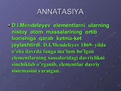 d.i.mendeleyevning elementlar davriy sistemasi — PPT