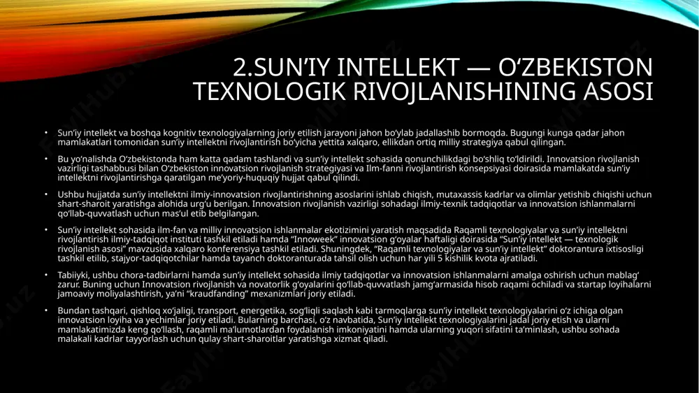 osiy sababi, sun'iy ong tizimlari katta miqdordagi ma'lumotlarni o'rganishi va kuchli ma'lumot analizini amalga oshirishi mumkin bo'lgan yagona odamdan ham o'zgaruvchan hisoblanadi. sun'iy ongning amaliyoti keng sohalar, masalan, tibbiyot, texnika, turizm, biznes va hukumat tomonidan keng qo'llanilmoqda. u, ajoyib ta'sirchanlik bilan ma'lumotlarni tahlil qiladi, moslashtiradi va fikrlashga yordam beradi. bu esa bizga uning potentsialini va kuchini anglab turishimizga imkon beradi. asriy buyuklikda sun'iy ongga ahamiyat berilishi asosan bu texnologik yaratuvchilikning muhim yutuqlarini o'z ichiga oladi. unga quyidagi maqsadlar bilan ishlov beriladi: boshqalarning hayotini osonlashtirish, ma'lumotlardan foydalanishni yaxshilash, muammolarni yechishda yordam berish va yangi mahsulotlar va xizmatlarni yaratish. bu yondashuvlar sun'iy ongning dunyodagi roli va o'rni kuchayib, uni bizga tez-tez eslatadi. jamiyatimizning kelajakdagi rivojlanishida sun'iy ongning o'zgaruvchanligi va kuchini tushunish hamda qo'llashning katta ahamiyati bor. bu tizimlar bilan kreativlikni va innovatsiyani oshirishimiz, ma'lumotlardan yuqori samaradorlik bilan foydalanishimiz va odamlar va kompyuterlar orasidagi ta'sirchanlikni o'rganishimizga imkon beradi. sun'iy intellektdan foydalanish uchun qo'llanma …
